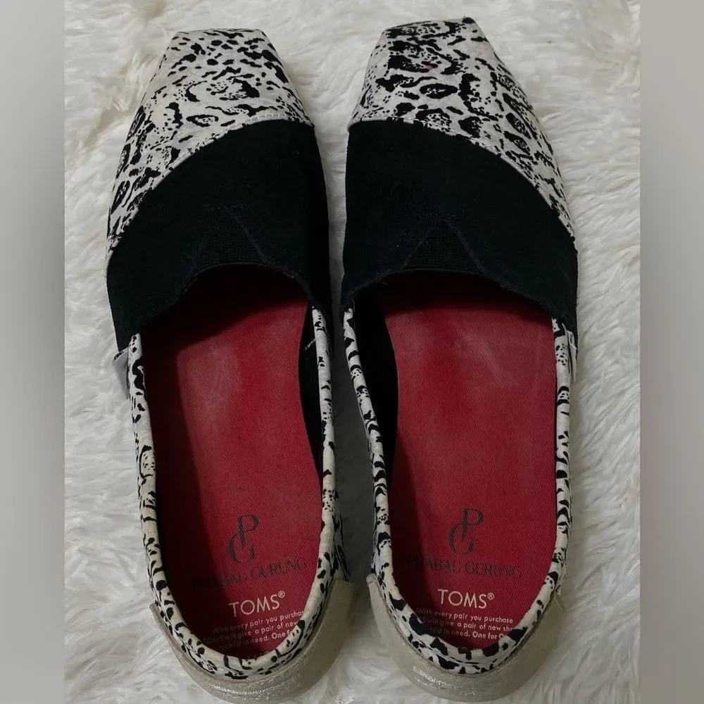 TOMS x Prabal Gurung Collab Shoes Canvas Suede Snow Leopard Slip-On Size 9.5